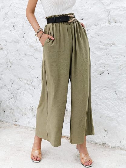 Awoscut Women High Waisted Straight Leg Pants Wide Leg Casual Summer Trouser Comfy Office Work Relaxed Fit Lounge Sweatpants