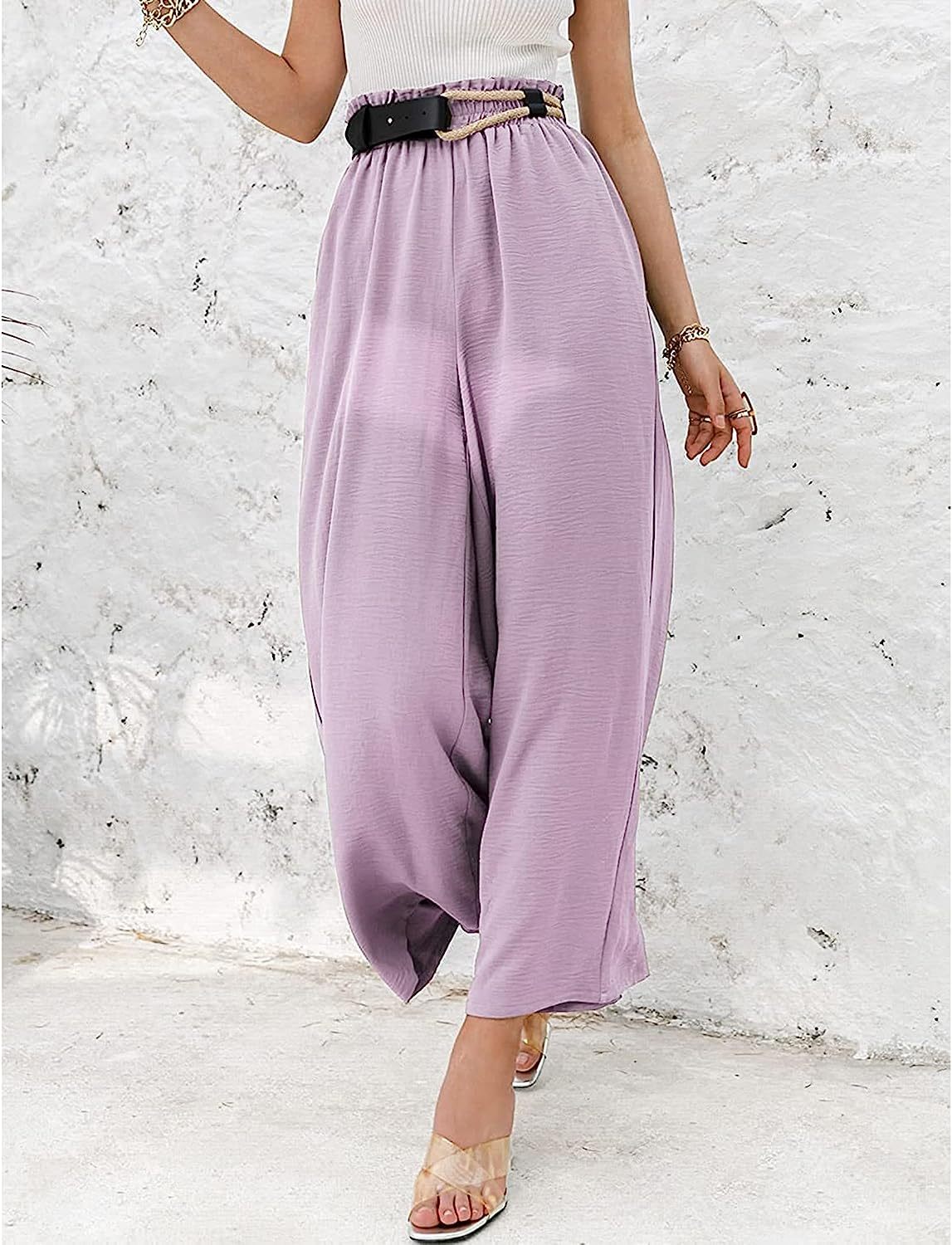 Awoscut Women High Waisted Straight Leg Pants Wide Leg Casual Summer Trouser Comfy Office Work Relaxed Fit Lounge Sweatpants