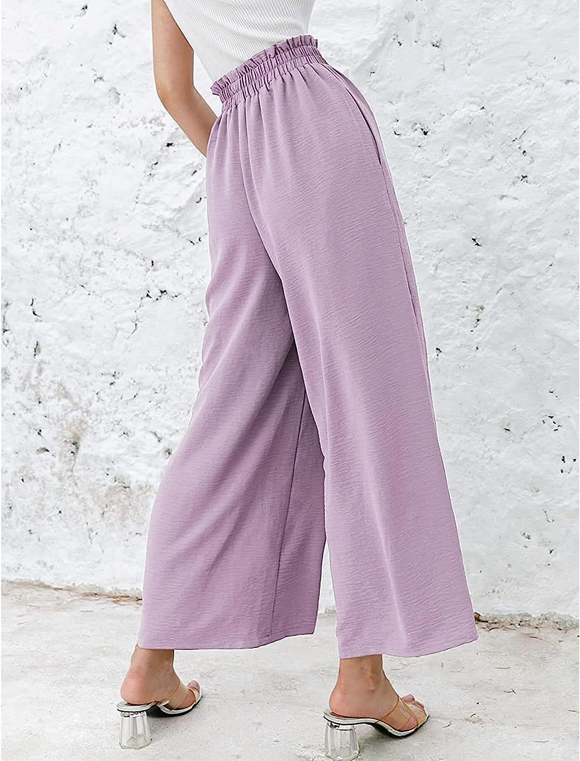 Awoscut Women High Waisted Straight Leg Pants Wide Leg Casual Summer Trouser Comfy Office Work Relaxed Fit Lounge Sweatpants