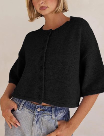 Lightweight Cropped Button Cardigan