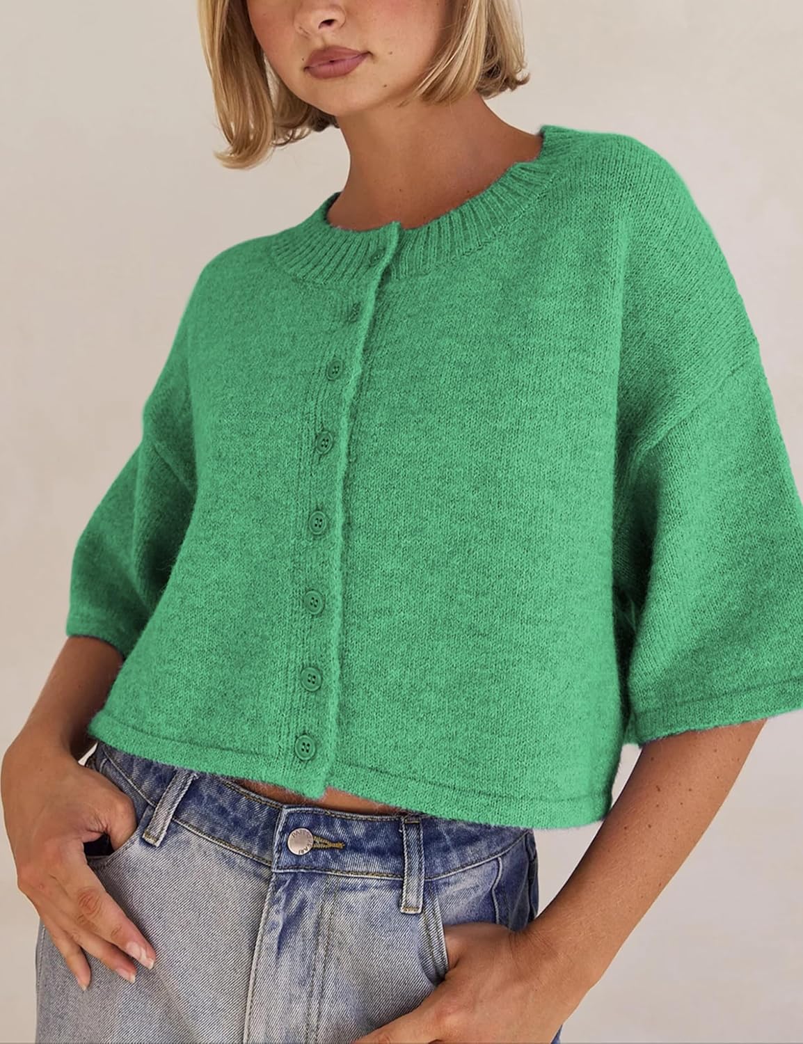 Lightweight Cropped Button Cardigan