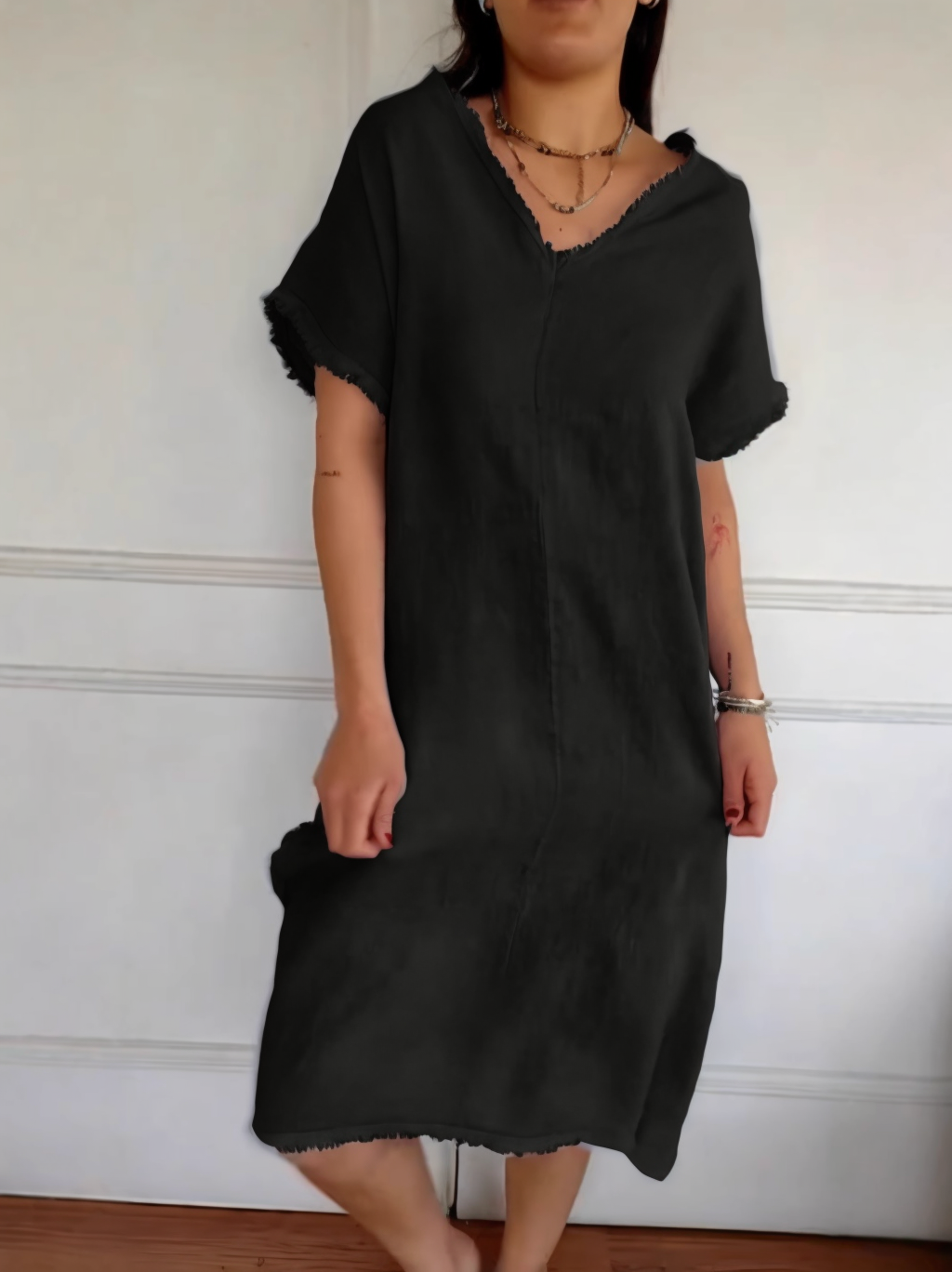 ??NEW IN??V-Neck Linen Loose Casual Dress