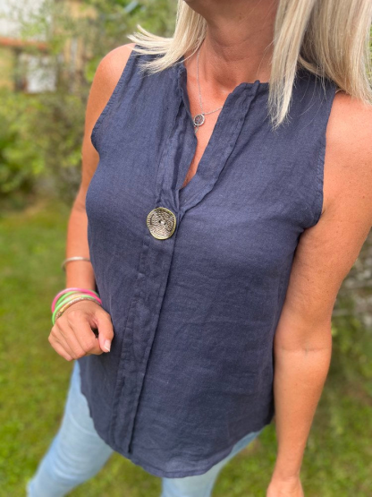 Women's Linen V-Neck Button Top