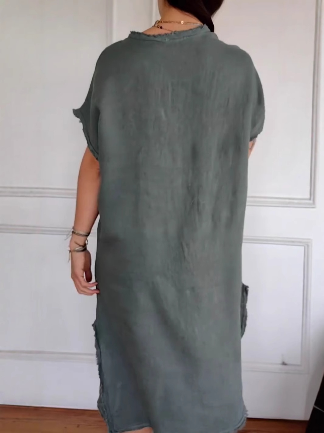 ??NEW IN??V-Neck Linen Loose Casual Dress