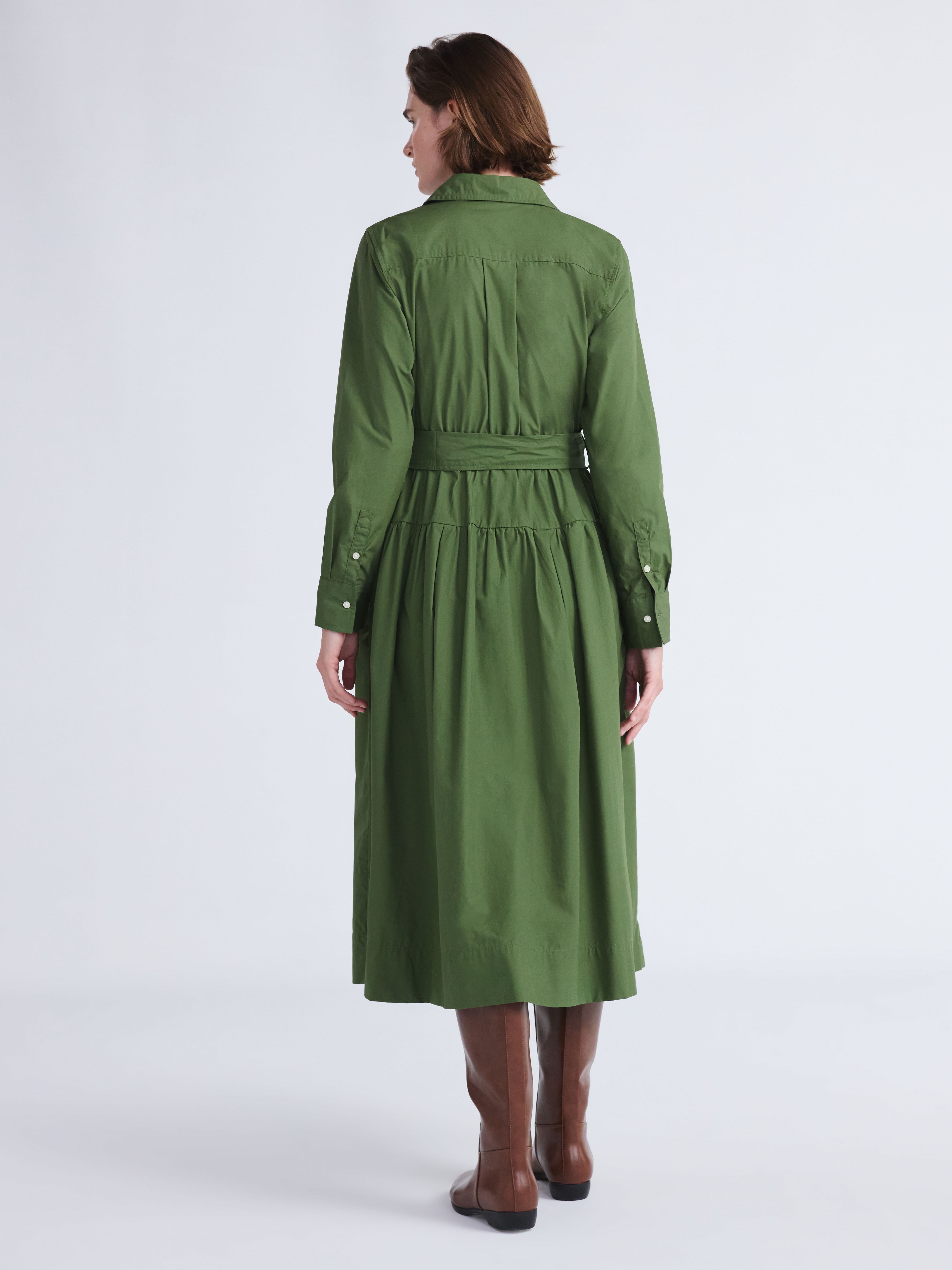 Long-Sleeve Belted Cotton Maxi 