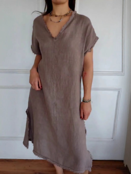 ??NEW IN??V-Neck Linen Loose Casual Dress
