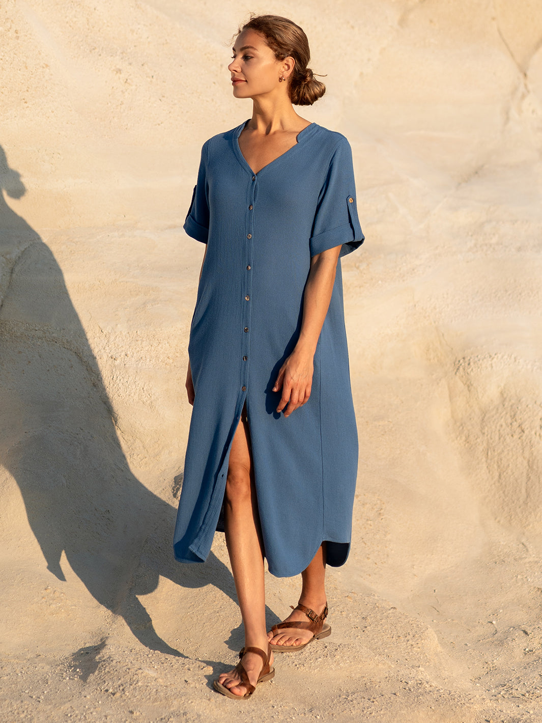 Loose Button Midi Dress