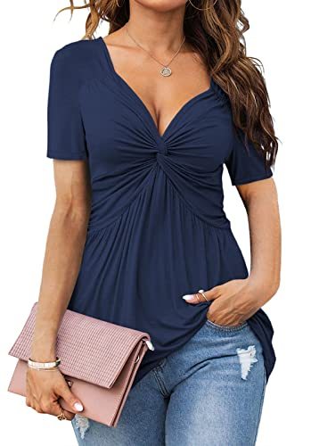 Women's Summer Oversized Front-Knot V-Neck Tee