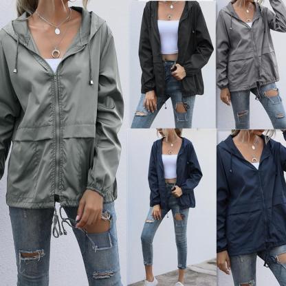 Women Jacket Zip-up Hoodie Lightweight Outdoor Hiking Waterproof Raincoat Jacket