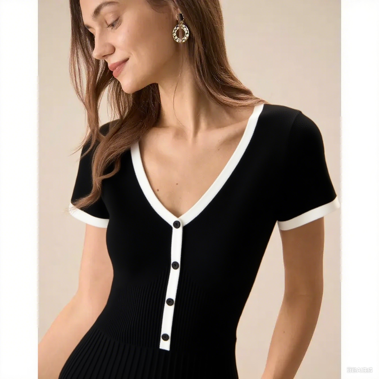 Women's White Contrasting Sweater Midi Dress