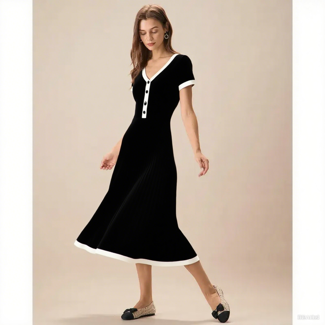 Women's White Contrasting Sweater Midi Dress