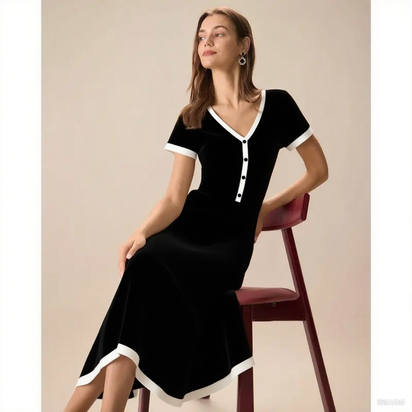 Women's White Contrasting Sweater Midi Dress