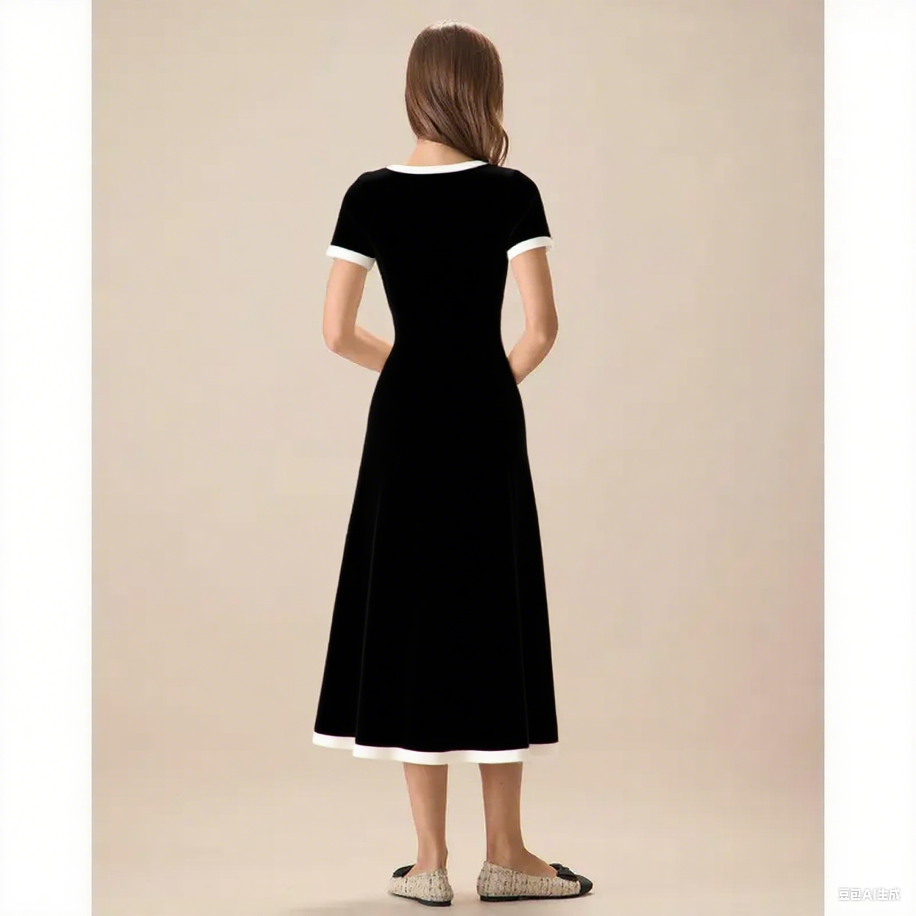 Women's White Contrasting Sweater Midi Dress