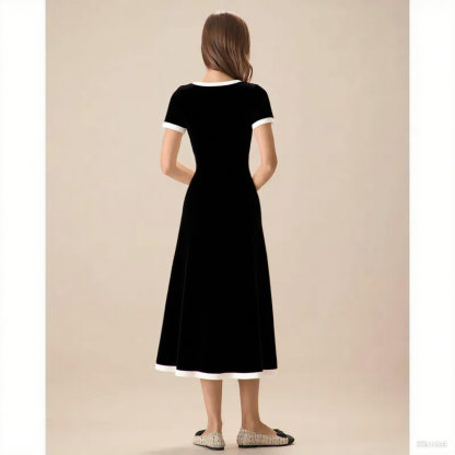 Women's White Contrasting Sweater Midi Dress