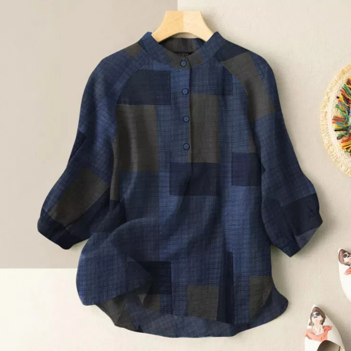 2024 women's cotton & linen casual plaid printed tops