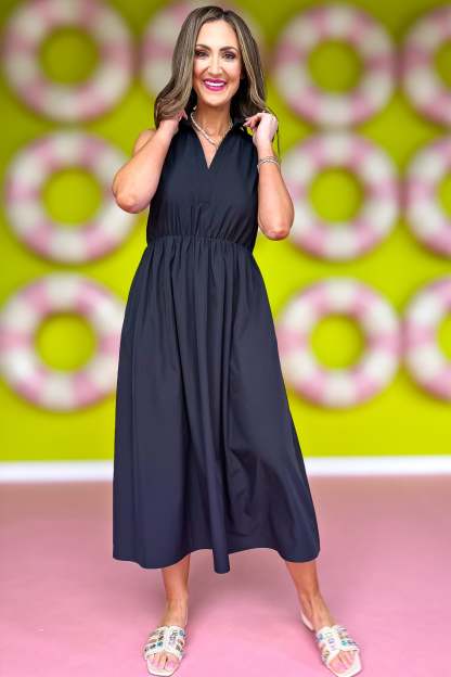 SSYS Rosemary Collared Sleeveless Midi Dress In Black