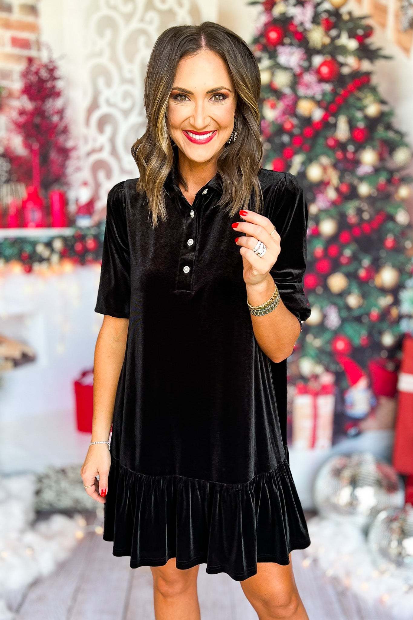 SSYS The Velvet Phoebe Smocked Long Sleeve Dress In Red