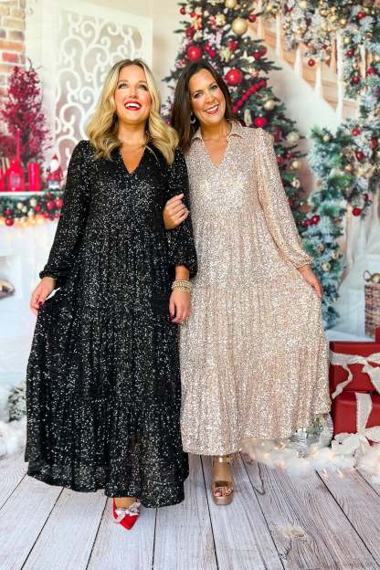 Sequins Long Sleeve Maxi Dress
