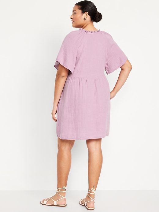 Split-Neck Crinkle Gauze Mini Swing Dress