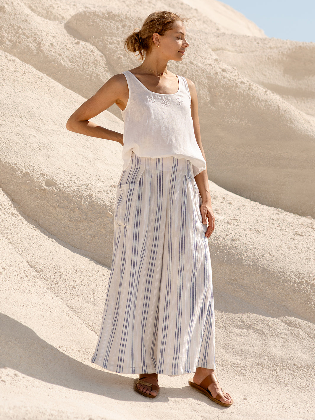 Milos Cotton Pants Azure Stripe