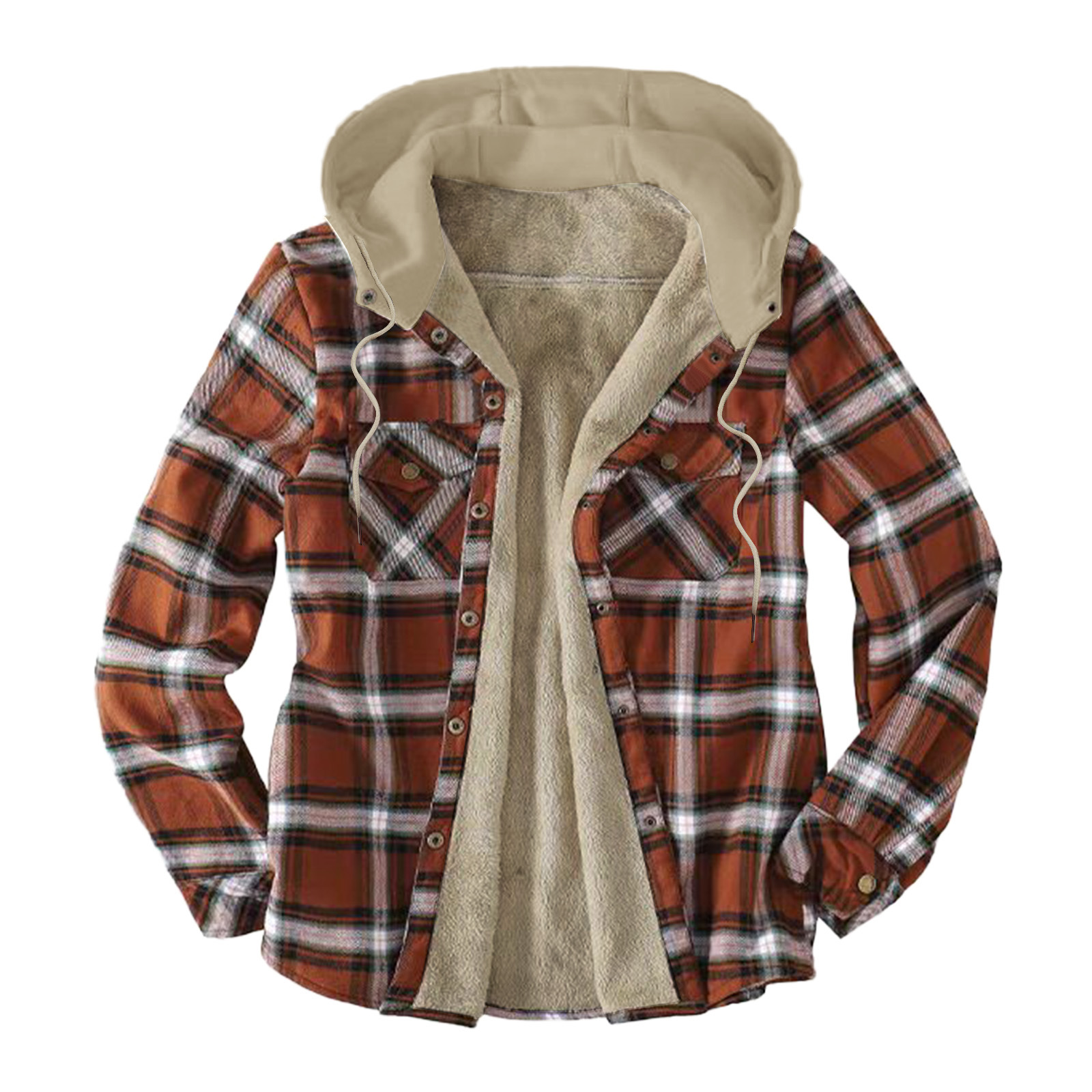2024 Men's casual hooded plaid fleece jacket