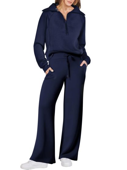 2024 New winter casual zipper wide leg pantsuit