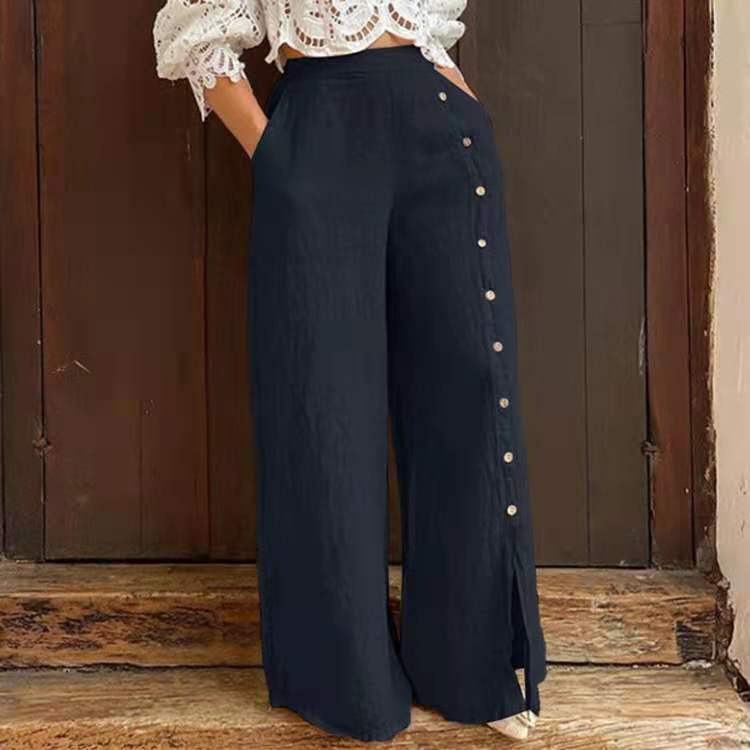 Loose Multi-Button Slit Wide-Leg Pants