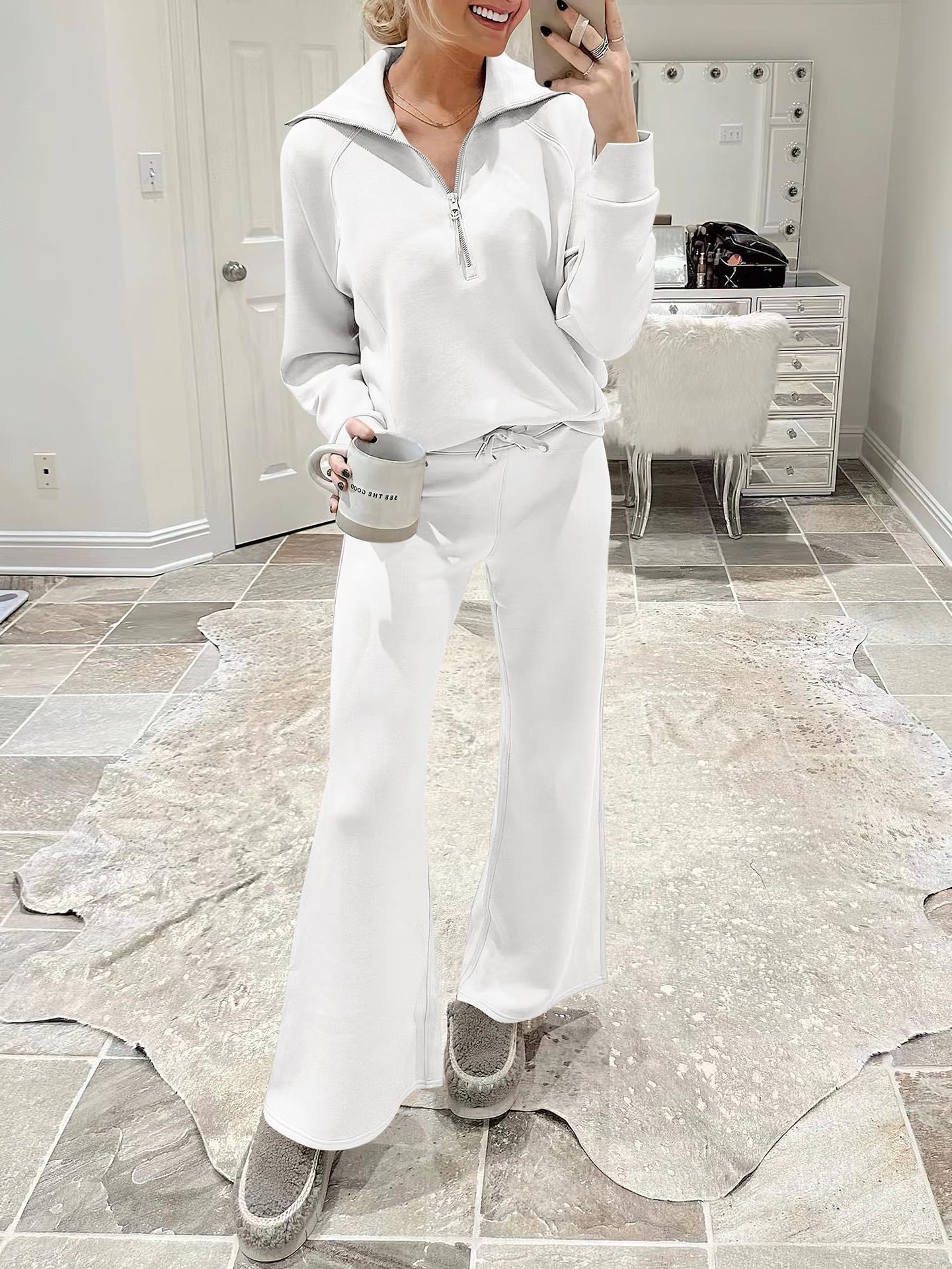 2024 New winter casual zipper wide leg pantsuit