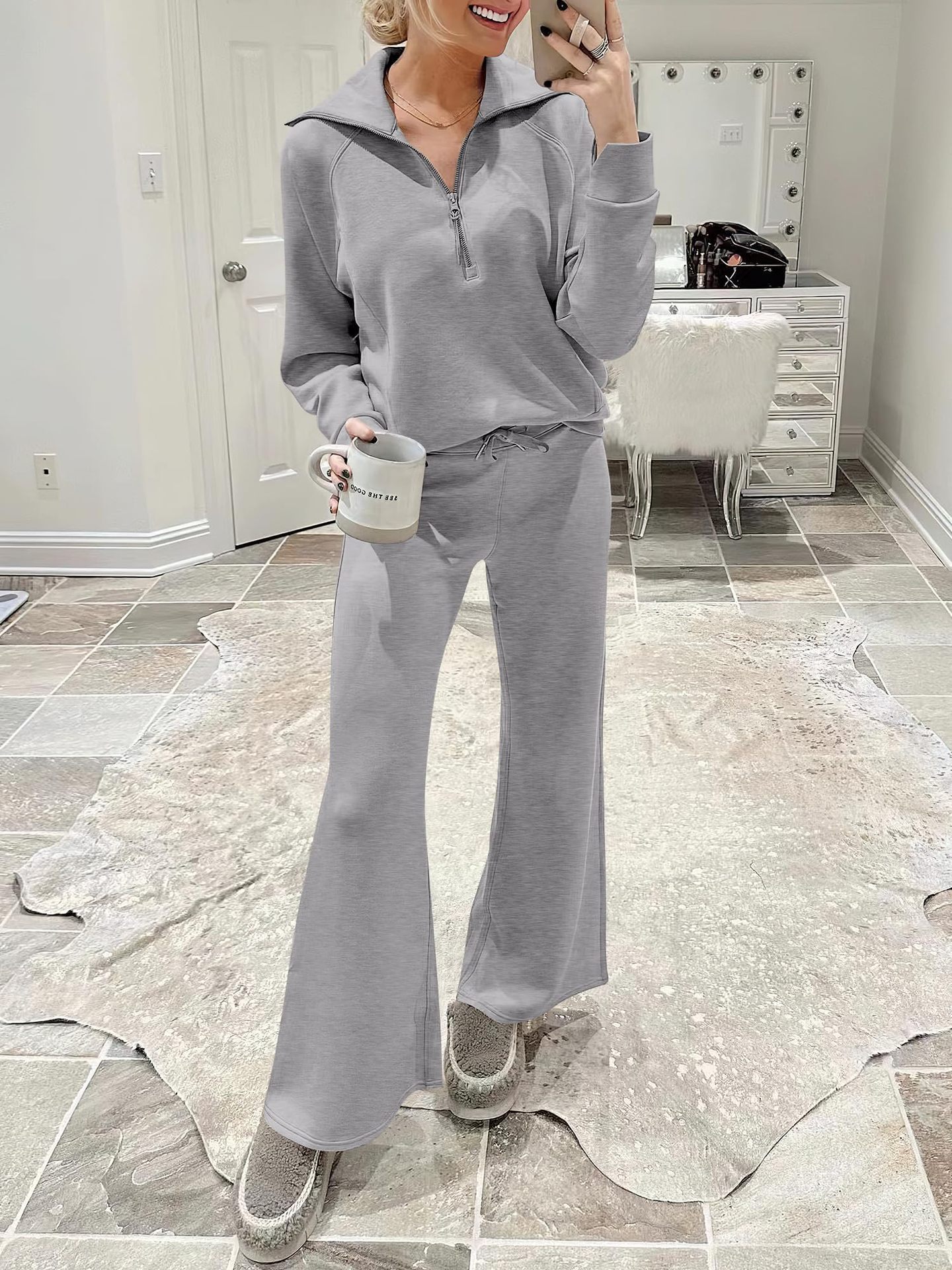 2024 New winter casual zipper wide leg pantsuit