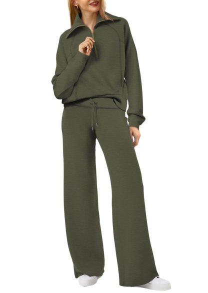 2024 New winter casual zipper wide leg pantsuit