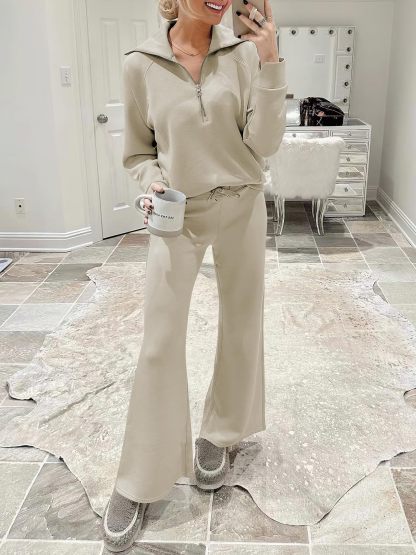 2024 New winter casual zipper wide leg pantsuit