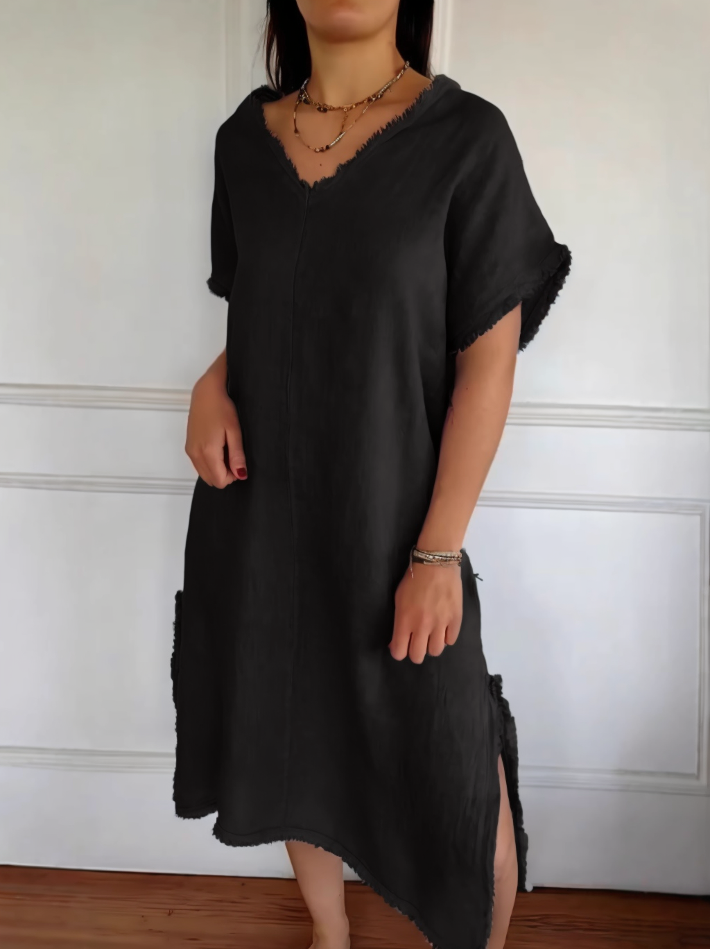 ??NEW IN??V-Neck Linen Loose Casual Dress
