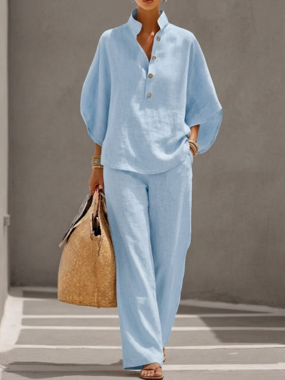 New Arrivals🔥 Women’s Casual Cozy Batwing Sleeve Linen Cotton Two-Piece Set