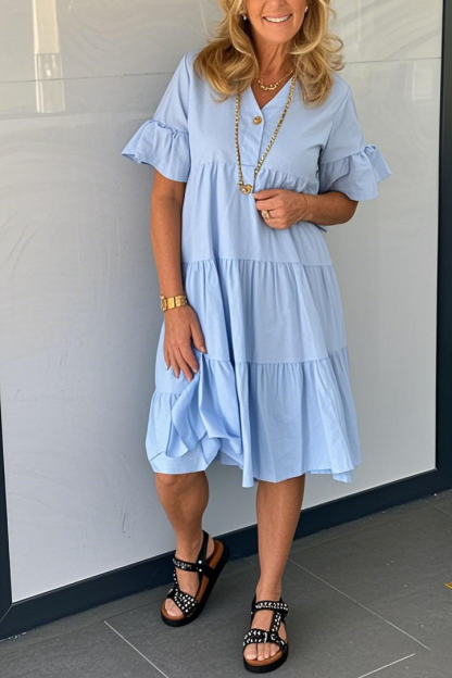 V-Neck BottonMaxi Dress With Pockets