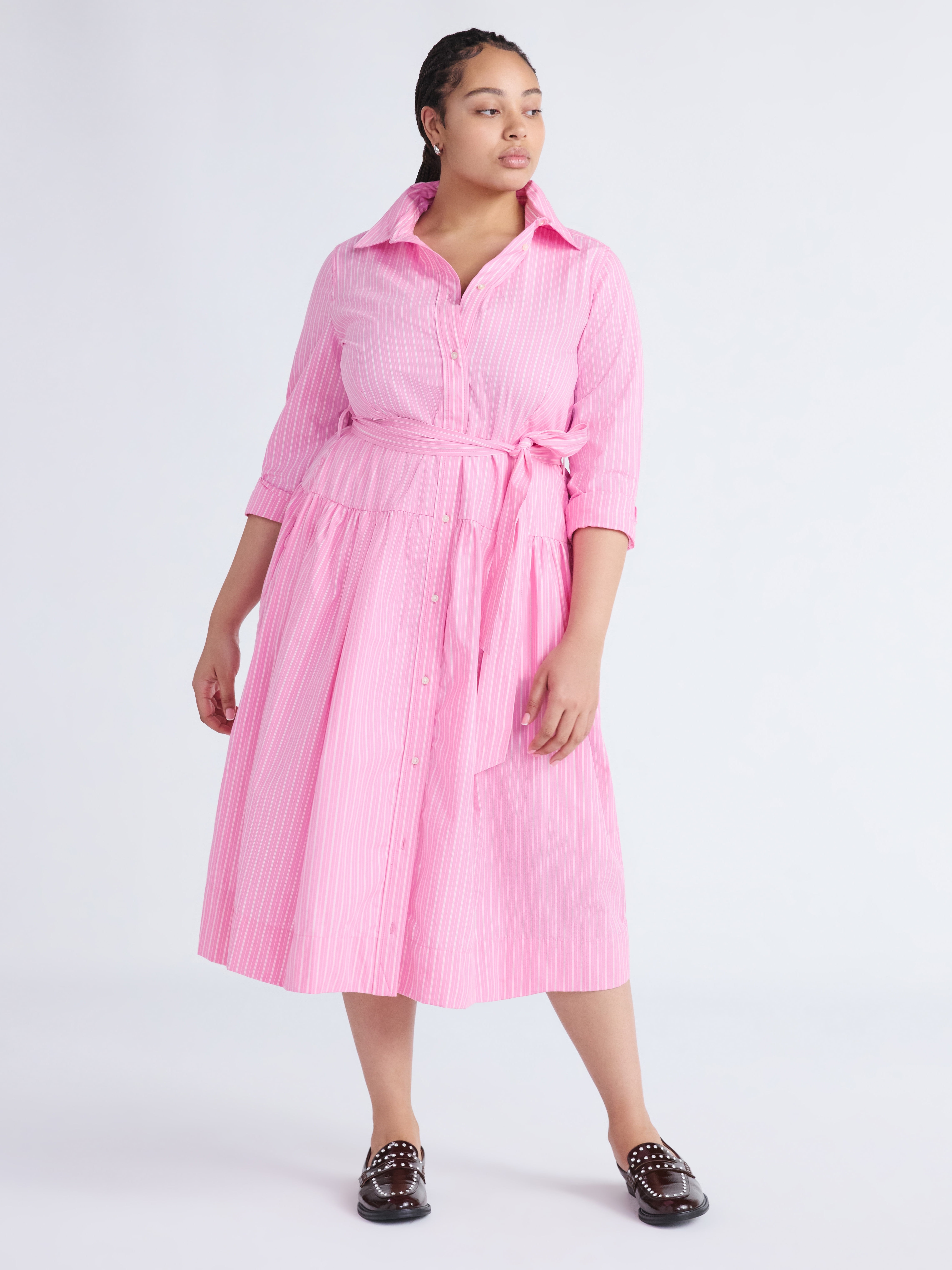 Long-Sleeve Belted Cotton Maxi 