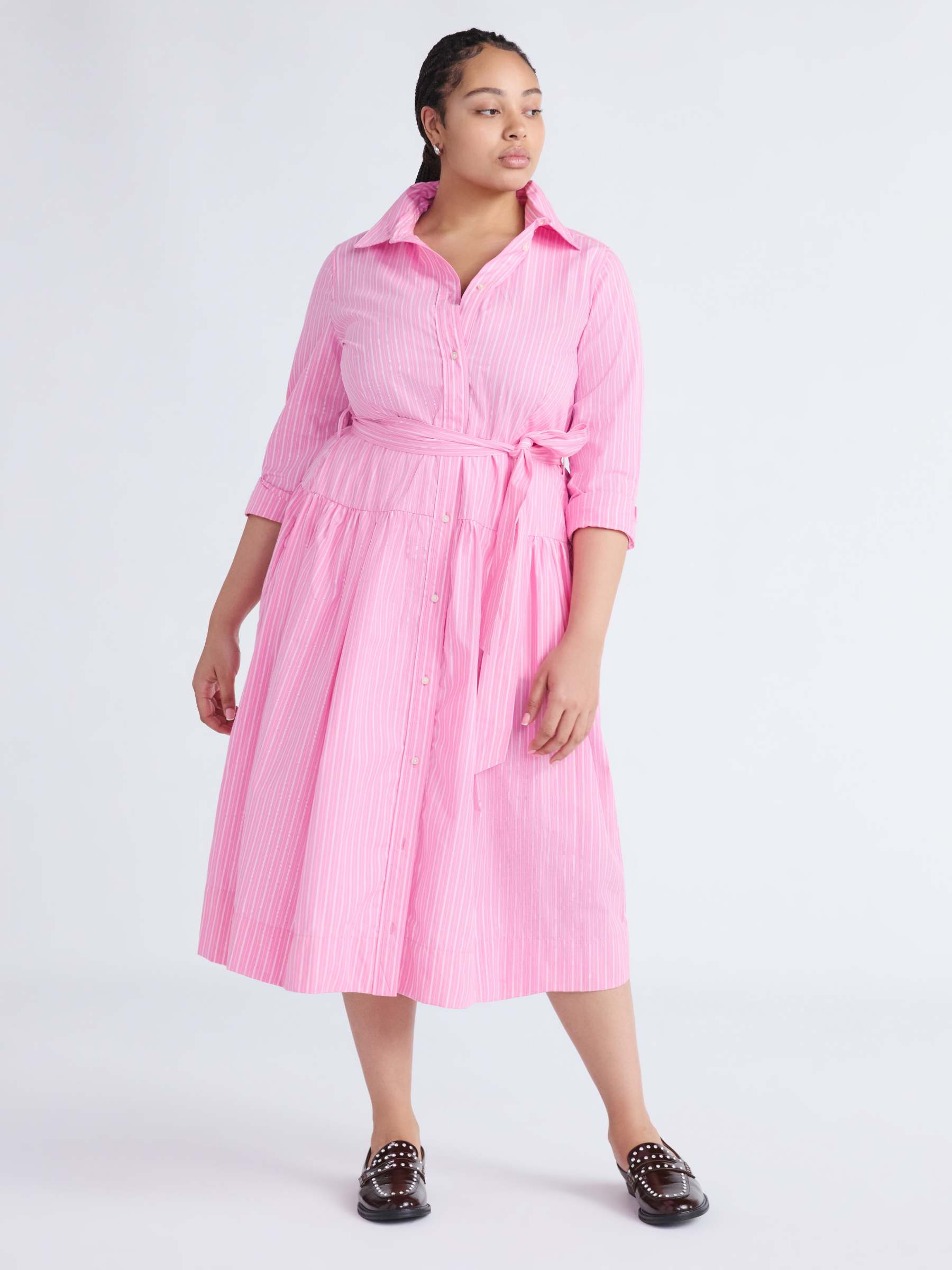 Long-Sleeve Belted Cotton Maxi 