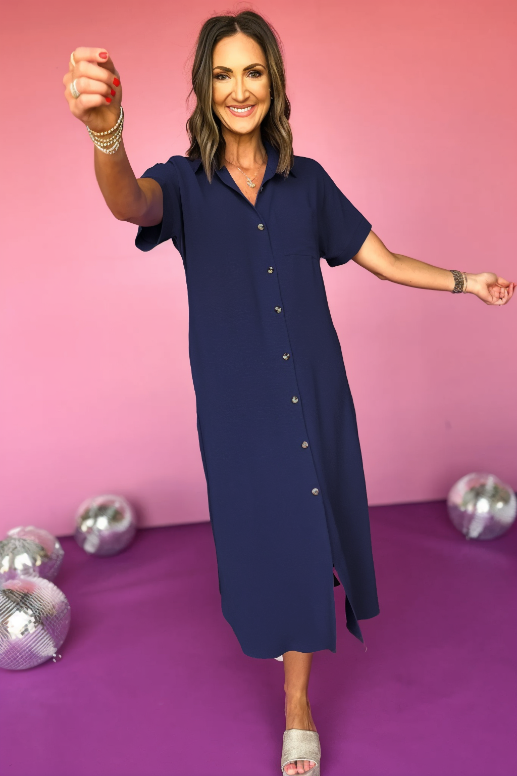 Casual Holiday Dress Button Down Midi Dress