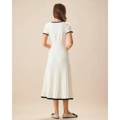 Women's White Contrasting Sweater Midi Dress