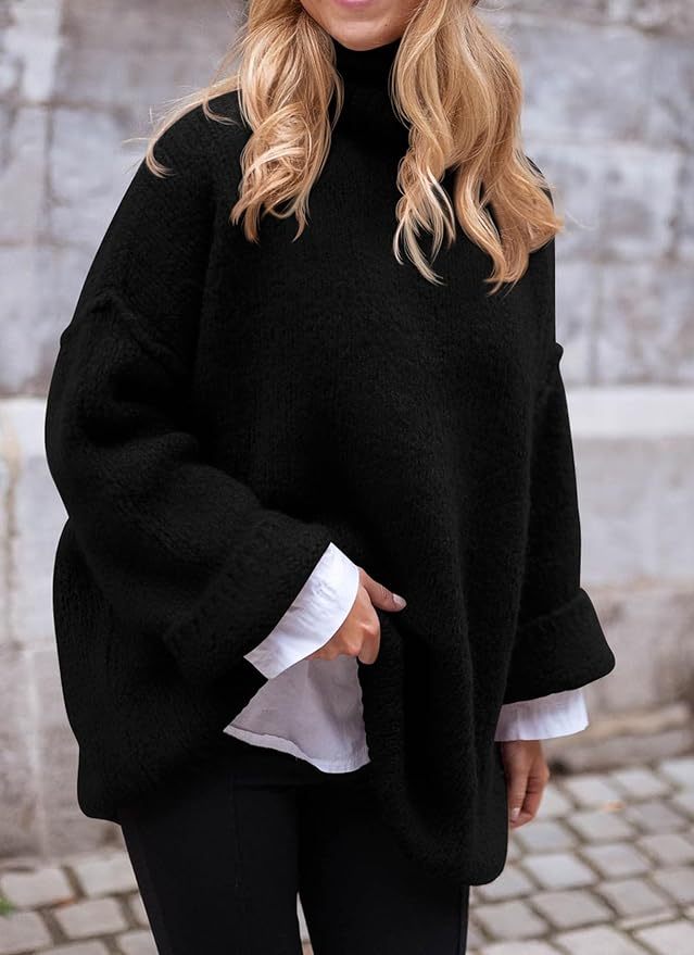2024 Women's  Fall Knit Sweater Casual Long Sleeve Turtleneck Loose Chunky Pullover Tops