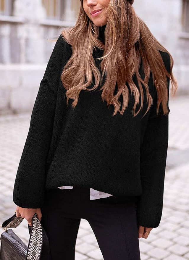 2024 Women's  Fall Knit Sweater Casual Long Sleeve Turtleneck Loose Chunky Pullover Tops