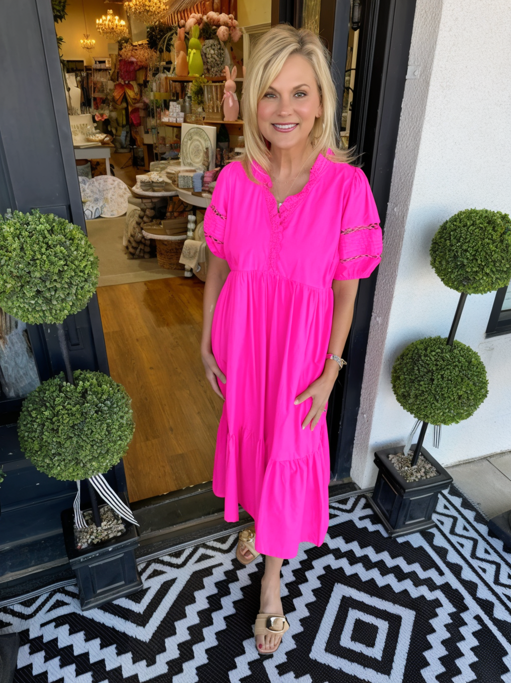 Solid Color Hollow Detail Midi Dress