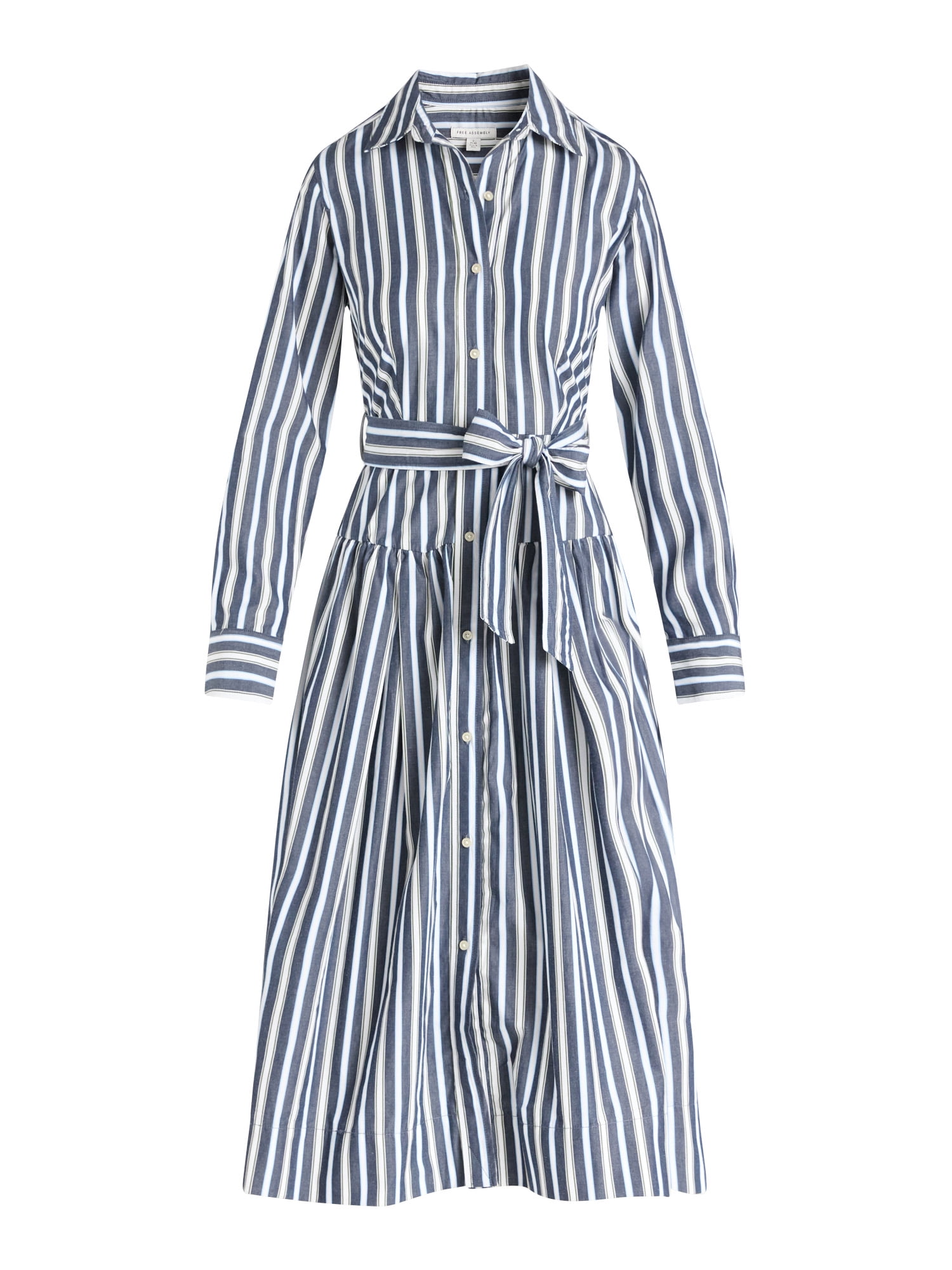 Long-Sleeve Belted Cotton Maxi 