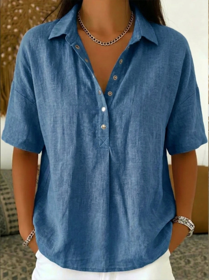 New Arrivals🔥 Women’s Casual Loose Linen Polo Blouse Shirt