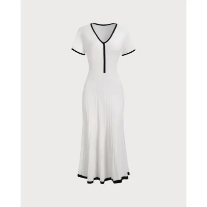 Women's White Contrasting Sweater Midi Dress