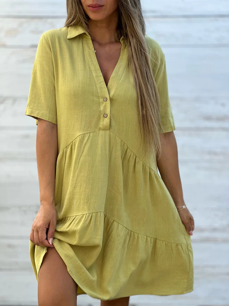 V-Neck Button Shirt Dress