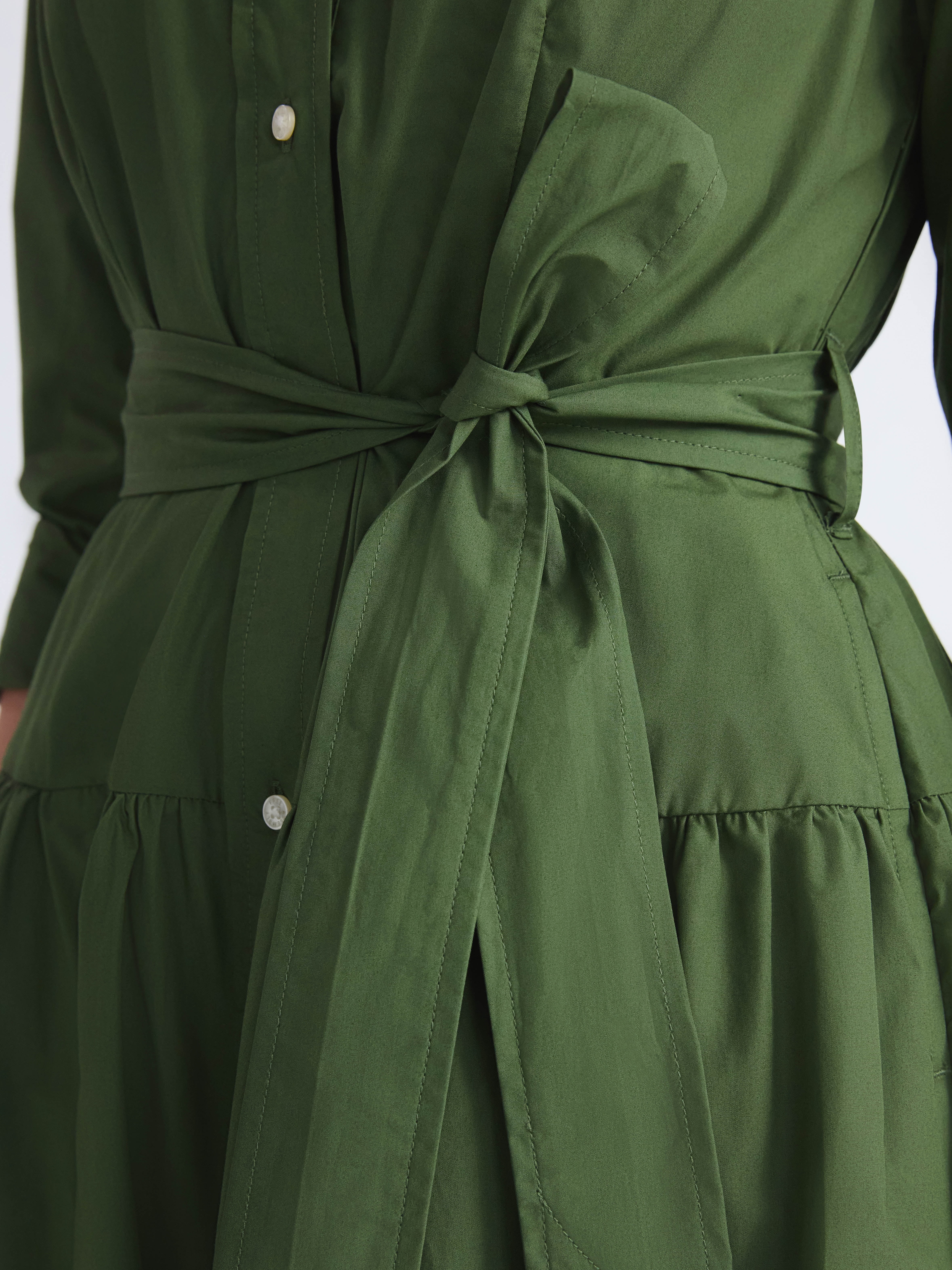 Long-Sleeve Belted Cotton Maxi 