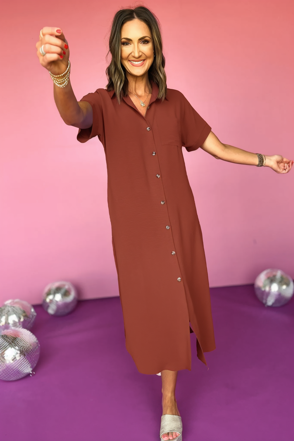 Casual Holiday Dress Button Down Midi Dress