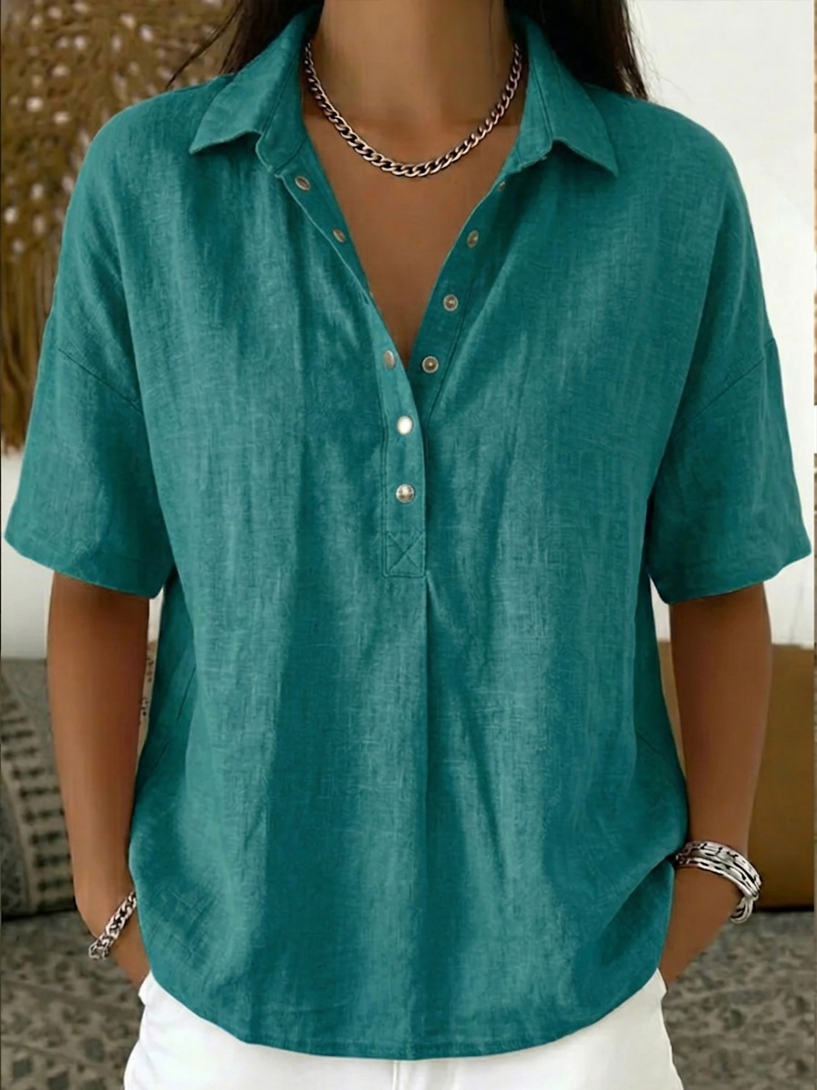 New Arrivals🔥 Women’s Casual Loose Linen Polo Blouse Shirt