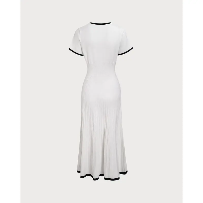 Women's White Contrasting Sweater Midi Dress