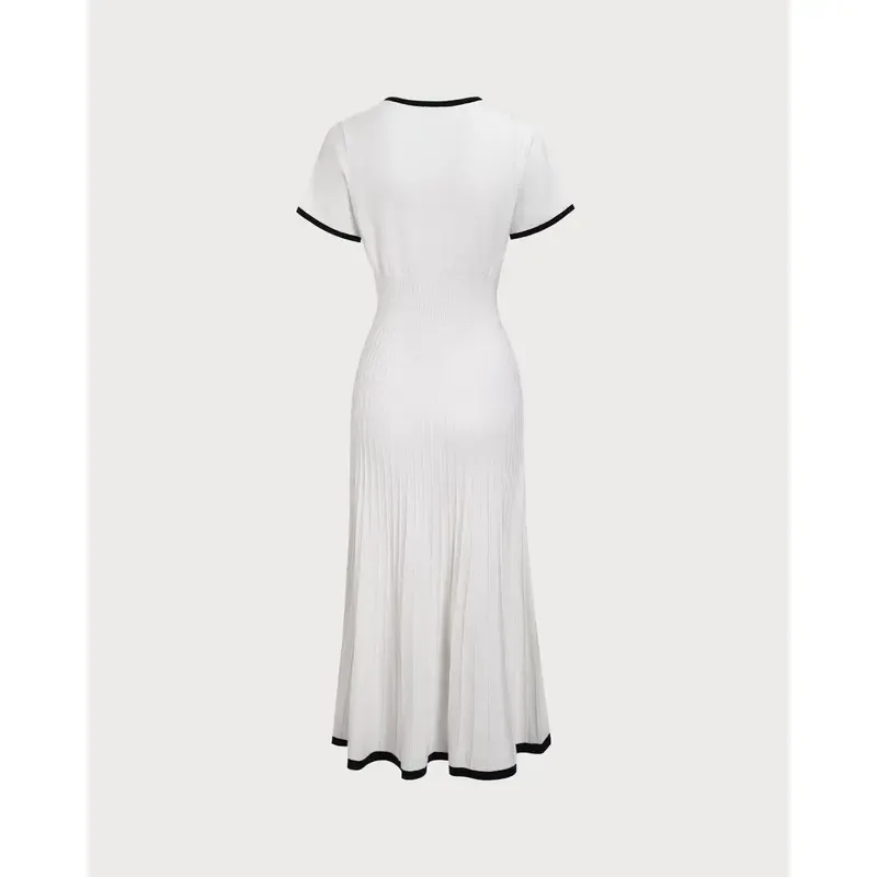 Women's White Contrasting Sweater Midi Dress